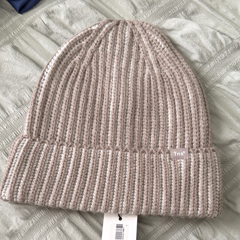 TNA Ribbed Knit Beanie in Light Taupe